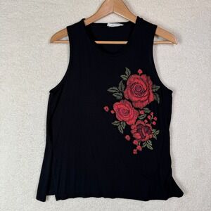 Gothic Rose Womens M Los Angeles Tank Top Spandex Embroidered Floral Biker